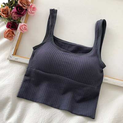 Crop top fără cusături Lenjerie de corp pentru femei Camolă în formă de U, fără sârmă, Bretele largi, în dungi, Bralette, Lenjerie Nou