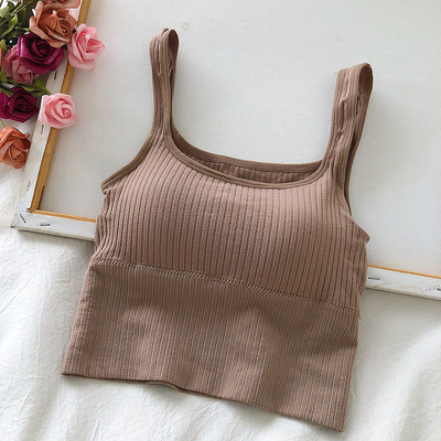 Crop top fără cusături Lenjerie de corp pentru femei Camolă în formă de U, fără sârmă, Bretele largi, în dungi, Bralette, Lenjerie Nou