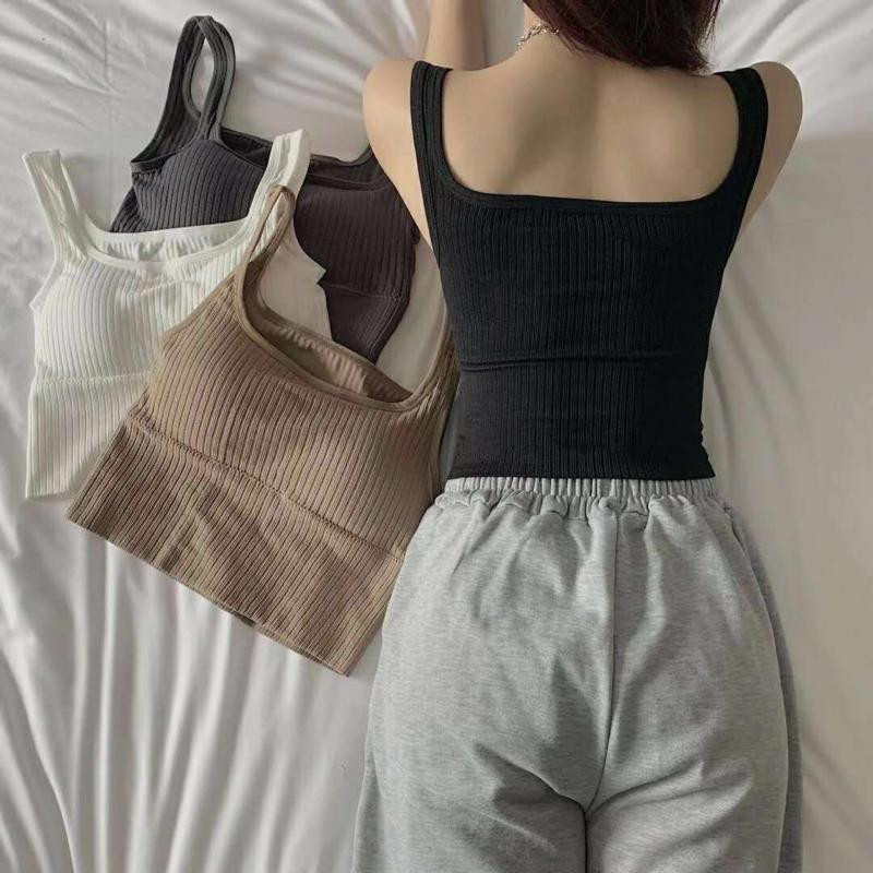 Crop top fără cusături Lenjerie de corp pentru femei Camolă în formă de U, fără sârmă, Bretele largi, în dungi, Bralette, Lenjerie Nou