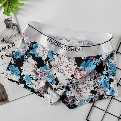 [Bloom the love] Επωνυμία Boxer Ανδρικά Εσώρουχα Ice Silk Print Ανδρικά Μπόξερ Παντελόνια Cuecas Masculina Ανδρικό σώβρακο Μπόξερσορτ M-3XL