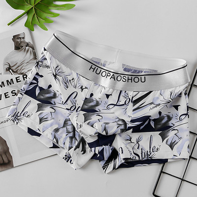 [Bloom the love] Επωνυμία Boxer Ανδρικά Εσώρουχα Ice Silk Print Ανδρικά Μπόξερ Παντελόνια Cuecas Masculina Ανδρικό σώβρακο Μπόξερσορτ M-3XL