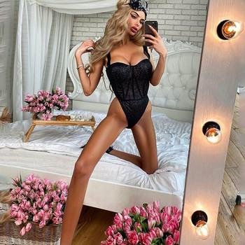 Yimunancy Spaghetti Strap Bodysuit Women Shining Skinny Bodysuit Дамско черно секси боди Гащеризон Body Femme