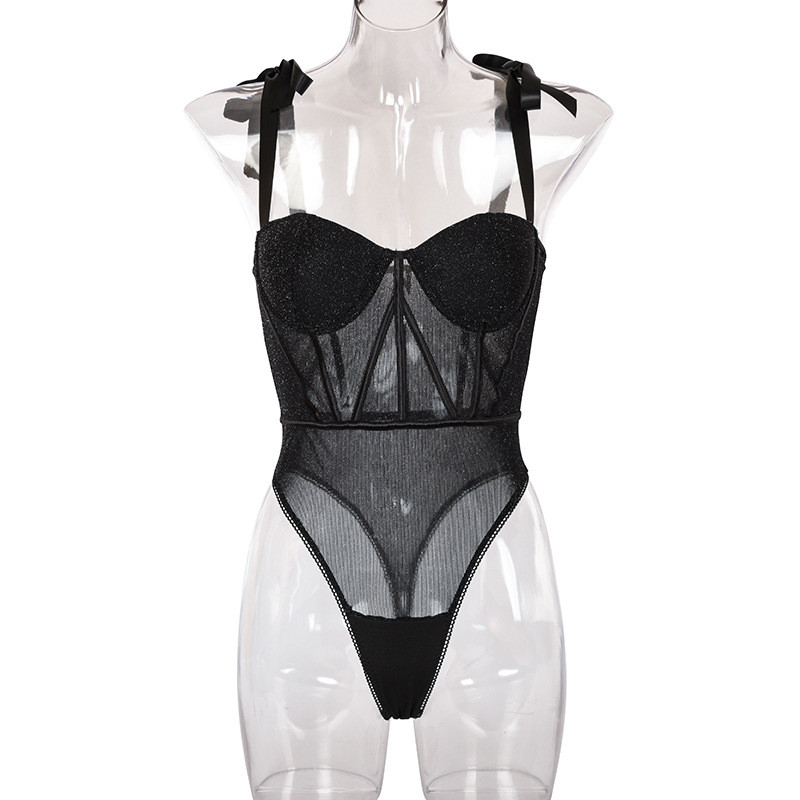 Yimunancy Špageti bodi Ženski sjajni uski bodi Ženski crni seksi bodi Kombinezon Body Femme