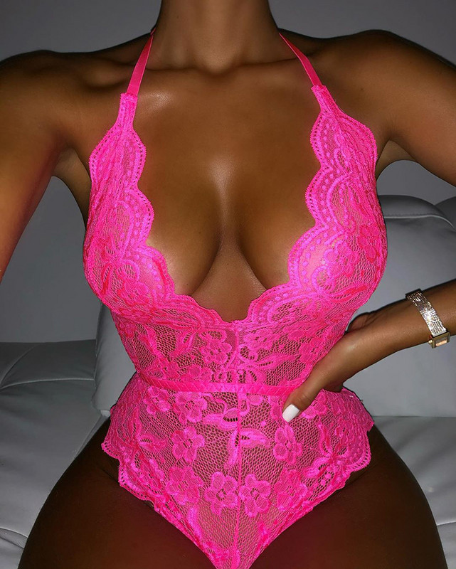 Yimunancy Floral Δαντέλα Φορμάκι Γυναικείο 9 Χρώματα Halter Εξώπλατο Γυναικείο κορμάκι Sexy Teddies Bodysuit Body Femme