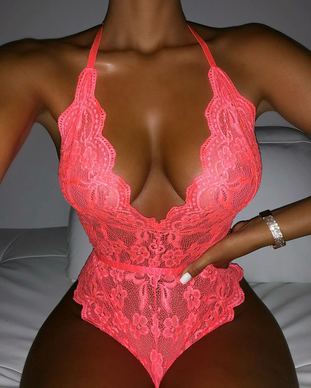 Yimunancy Floral Δαντέλα Φορμάκι Γυναικείο 9 Χρώματα Halter Εξώπλατο Γυναικείο κορμάκι Sexy Teddies Bodysuit Body Femme