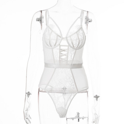 Body cu dantelă florală Yimunancy Body cu plasă cu șireturi pentru femei 2020 Body cu piesele sexy