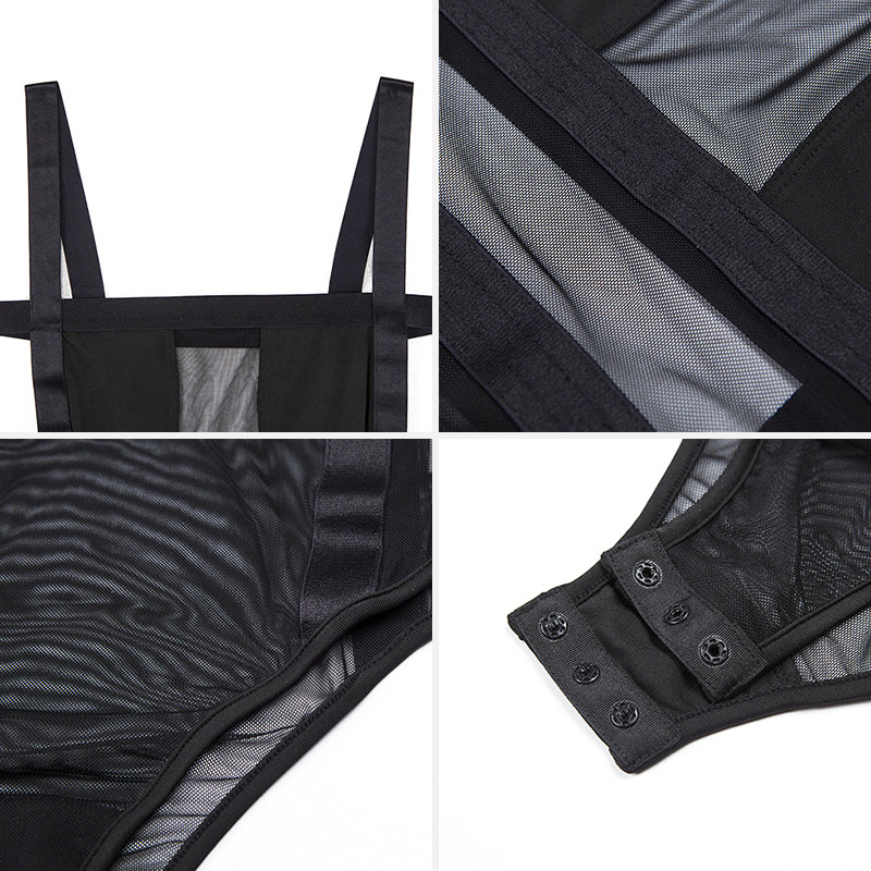 Καλοκαίρι 2020 Σέξι γυναικείο κορμάκι, Casual λουράκι Bodycon Μαύρο πάρτι Club Mesh Bodysuit Σώμα για γυναίκες