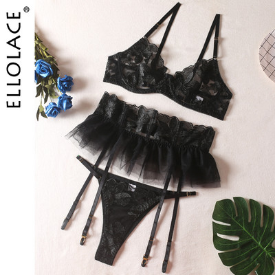 Ellolace Fancy Lenjerie Dantela de lux Lenjerie erotică pentru femei 3 piese Transparente Sexy Rotunde Asortate Intim Livrare gratuită