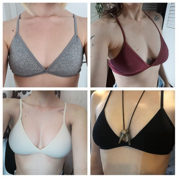 2 PCS Комфортен памучен сутиен за жени френски стил Bralette Deep V Triangle Cup Bralet Бельо Безжично бельо Push Up сутиени