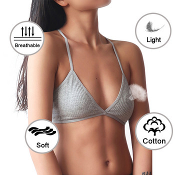 2 PCS Комфортен памучен сутиен за жени френски стил Bralette Deep V Triangle Cup Bralet Бельо Безжично бельо Push Up сутиени