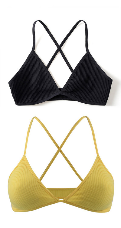 2 KOMADA Udobni pamučni grudnjak za žene Francuski stil Bralette Deep V trokutaste košarice Bralet donje rublje Bežično donje rublje Push up grudnjaci