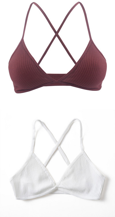 2 KOMADA Udobni pamučni grudnjak za žene Francuski stil Bralette Deep V trokutaste košarice Bralet donje rublje Bežično donje rublje Push up grudnjaci
