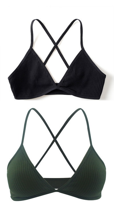 2 KOMADA Udobni pamučni grudnjak za žene Francuski stil Bralette Deep V trokutaste košarice Bralet donje rublje Bežično donje rublje Push up grudnjaci