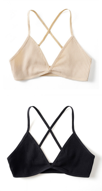 2 KOMADA Udobni pamučni grudnjak za žene Francuski stil Bralette Deep V trokutaste košarice Bralet donje rublje Bežično donje rublje Push up grudnjaci