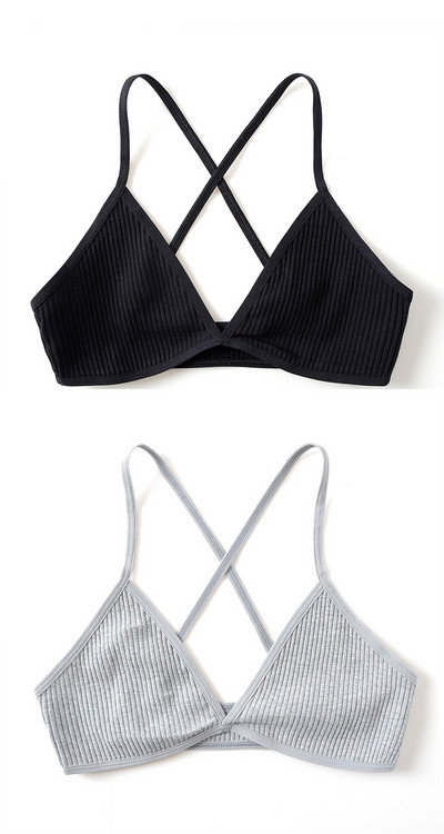 2 KOMADA Udobni pamučni grudnjak za žene Francuski stil Bralette Deep V trokutaste košarice Bralet donje rublje Bežično donje rublje Push up grudnjaci