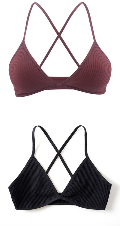 2 KOMADA Udobni pamučni grudnjak za žene Francuski stil Bralette Deep V trokutaste košarice Bralet donje rublje Bežično donje rublje Push up grudnjaci