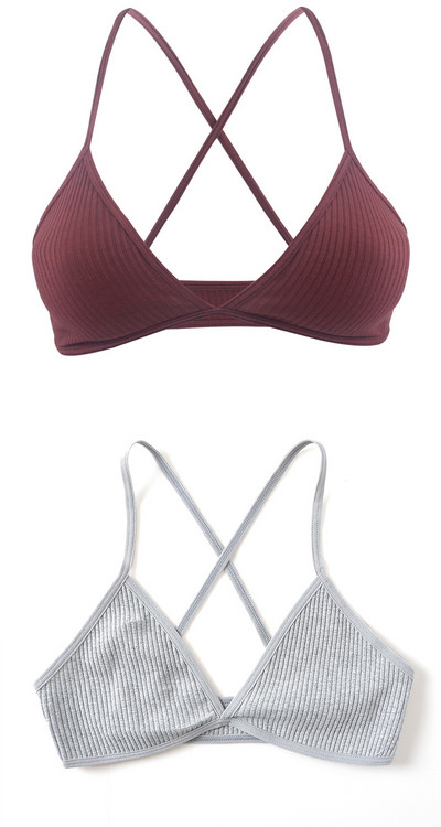 2 KOMADA Udobni pamučni grudnjak za žene Francuski stil Bralette Deep V trokutaste košarice Bralet donje rublje Bežično donje rublje Push up grudnjaci