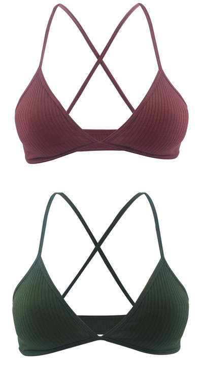 2 KOMADA Udobni pamučni grudnjak za žene Francuski stil Bralette Deep V trokutaste košarice Bralet donje rublje Bežično donje rublje Push up grudnjaci