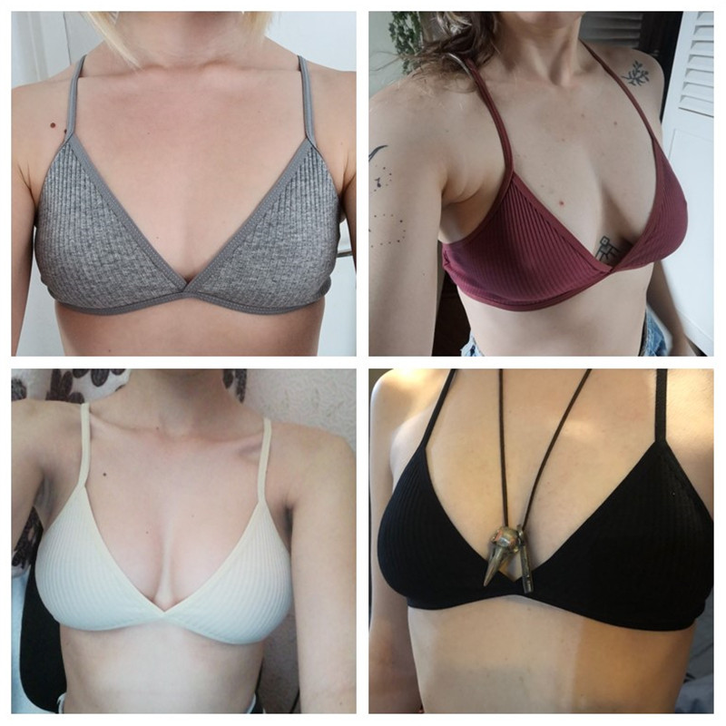 2 KOMADA Udobni pamučni grudnjak za žene Francuski stil Bralette Deep V trokutaste košarice Bralet donje rublje Bežično donje rublje Push up grudnjaci