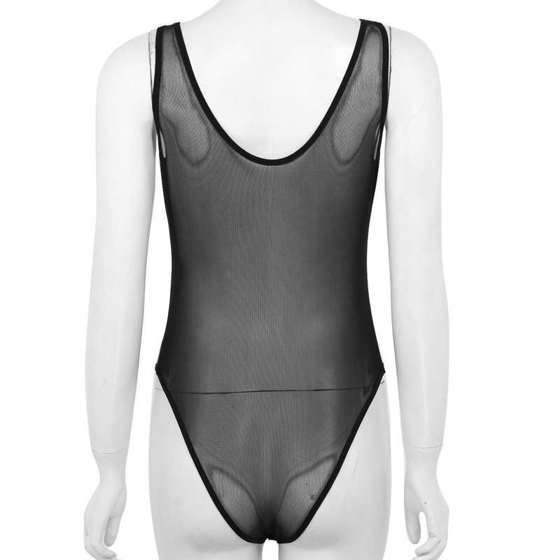 Body sexy dintr-o singură bucată pentru femei, cu plasă transparentă, cu decolteu în U adânc, fără mâneci, cu fermoar în față, cu tăietură înaltă, babydoll de pluș