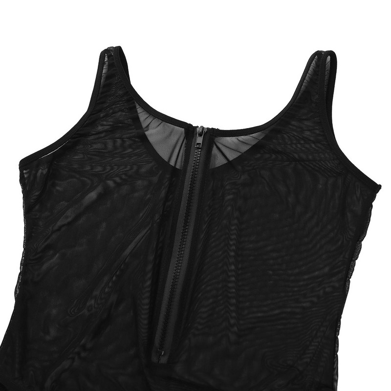 Body sexy dintr-o singură bucată pentru femei, cu plasă transparentă, cu decolteu în U adânc, fără mâneci, cu fermoar în față, cu tăietură înaltă, babydoll de pluș