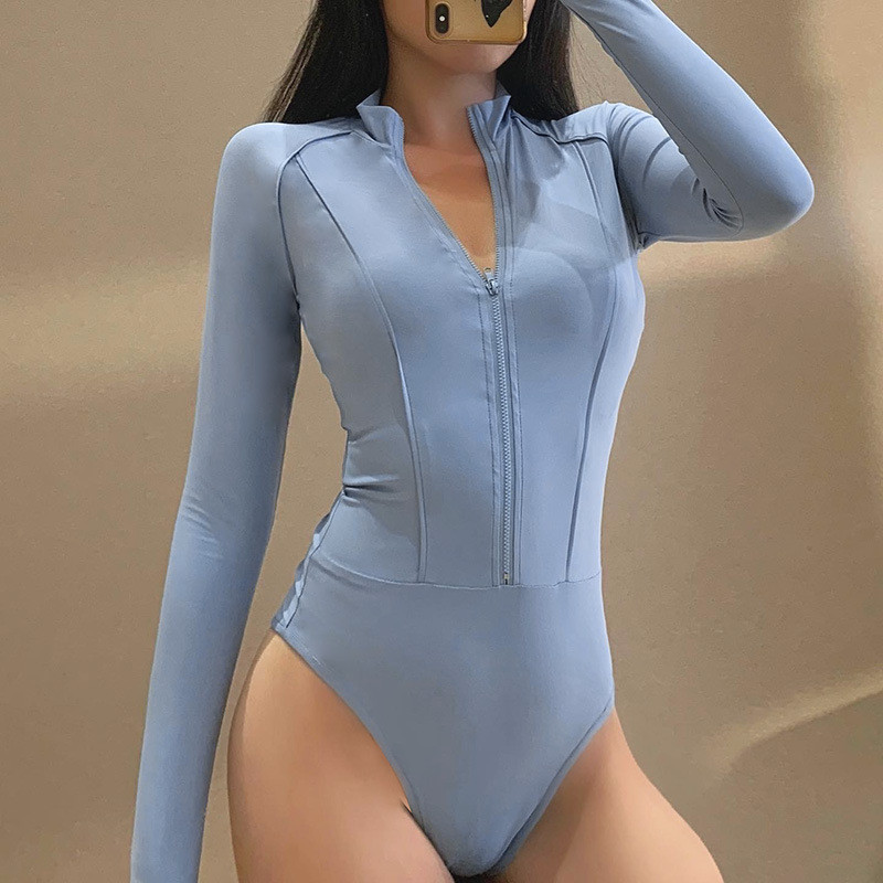 Jesen Zima 2020. Ženski kombinezoni Seksi klub Ženski bodi s patentnim zatvaračem Streetwaer Jednobojni ženski kombinezon dugih rukava uz tijelo