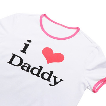 Жени Възрастни I Love Daddy Pattern Памучен гащеризон с къс ръкав с къс ръкав Секси гащеризон Боди костюми за костюми Парти чорапи