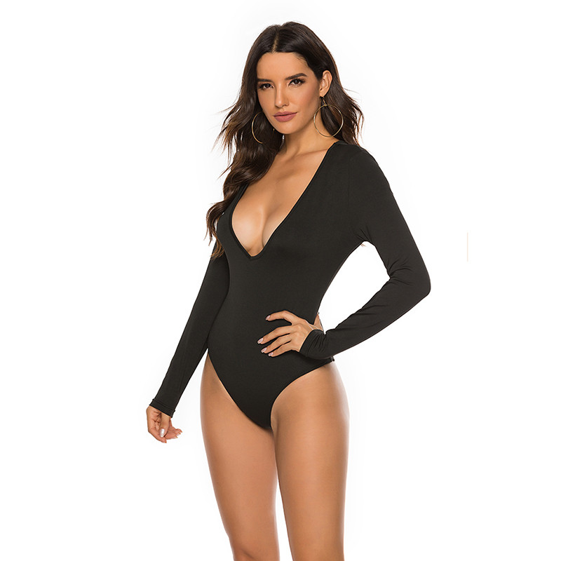 Γυναικεία κορμάκια Σέξι καλσόν Skinny V-λαιμόκοψη με μακρυμάνικο κουμπί Sexy Romper Γυναικεία φθινοπωρινή χειμερινή ολόσωμη φόρμα
