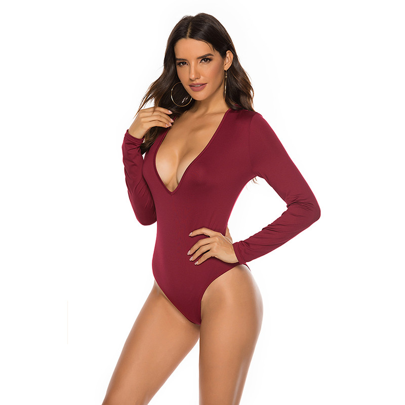 Γυναικεία κορμάκια Σέξι καλσόν Skinny V-λαιμόκοψη με μακρυμάνικο κουμπί Sexy Romper Γυναικεία φθινοπωρινή χειμερινή ολόσωμη φόρμα