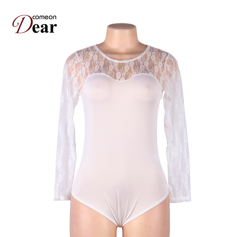Comeondear Seksikas Body Naistele Pikkade varrukatega Teddy Lace Body Must Kombinesoonid Body Mujer 5XL Body Naiste Jumpsuit RB80372