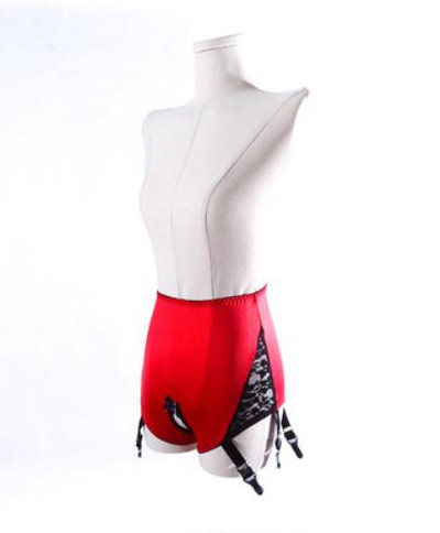 Liela izmēra seksīgas, melnas mežģīņu jostas biksītes bez kājstarpes ar sešām siksnām Sarkanas jostas ar iekaņām sievietēm Apakšveļa Zeķes S-XXXL