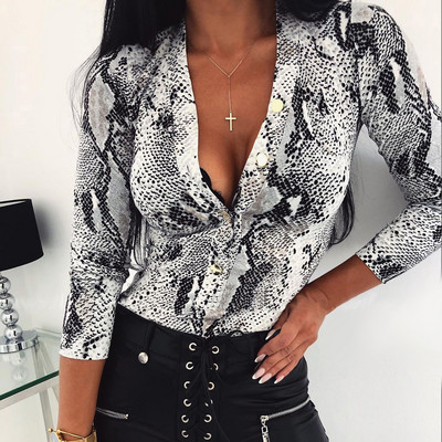 Moda femei tricou leopard Body elegant cu mânecă lungă OL Body Top cu decolteu în V Romper Party Club Office Lady Tricou Streetwear