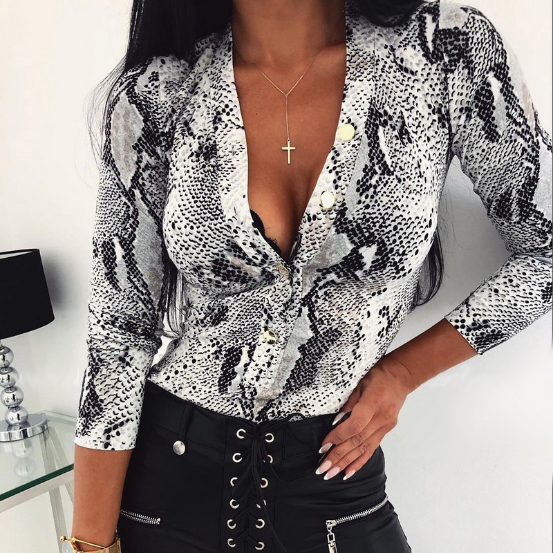 Moda femei tricou leopard Body elegant cu mânecă lungă OL Body Top cu decolteu în V Romper Party Club Office Lady Tricou Streetwear