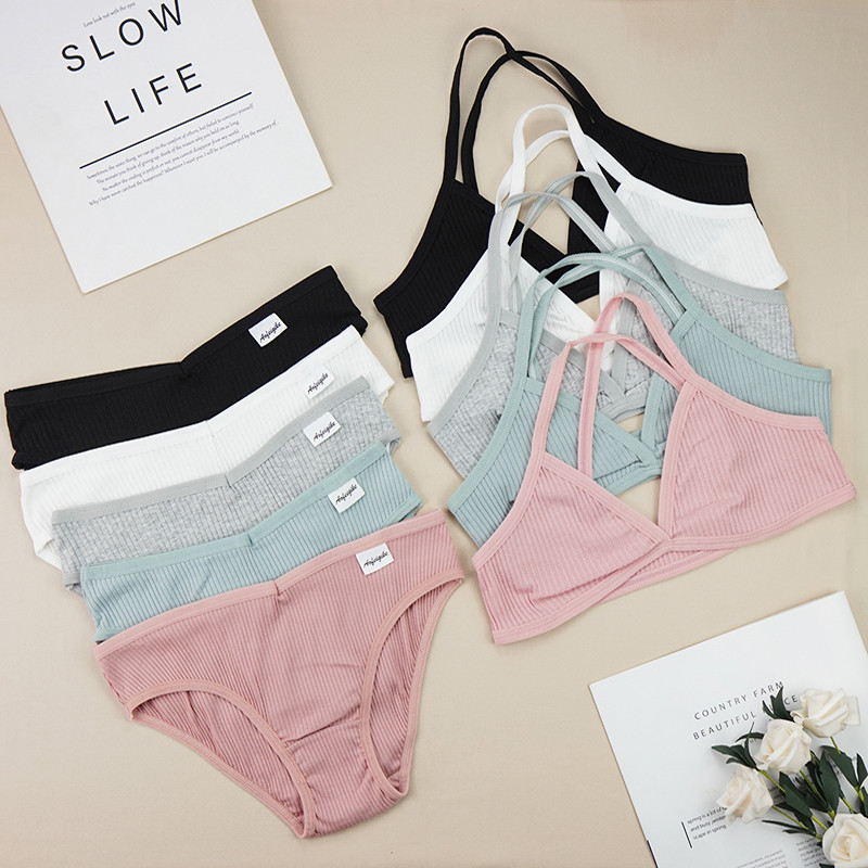 Naiste puuvillased rinnahoidjakomplektid õmblusteta aluspesu seljata vest Y-liini rihm voodrita pesu üliõhuke rinnahoidja ja püksikute komplektid naistele intiimsed