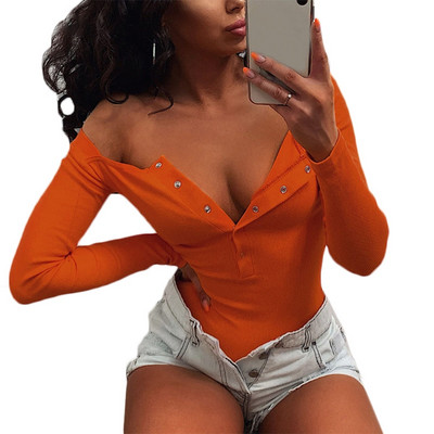 Γυναικείο μακρυμάνικο πλεκτό κορμάκι με μονό στήθος επάνω με κουμπιά Σέξι μονόχρωμο κορμάκι με μονόχρωμο κορμάκι