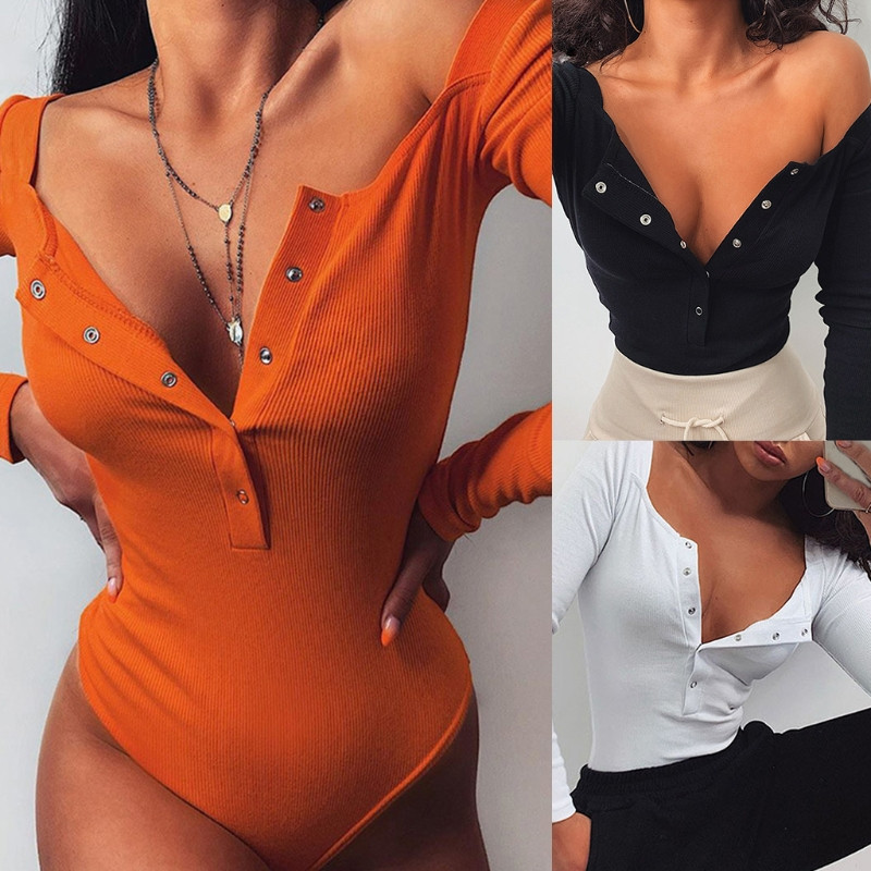 Γυναικείο μακρυμάνικο πλεκτό κορμάκι με μονό στήθος επάνω με κουμπιά Σέξι μονόχρωμο κορμάκι με μονόχρωμο κορμάκι