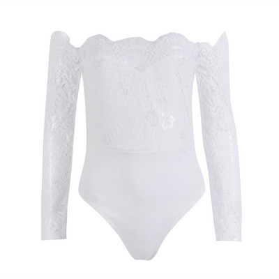 Femei doamne vară toamnă cu umăr dezactivat costume de joacă sexy la modă cu mânecă lungă din dantelă transparentă patchwork bandaj gol combi skinny