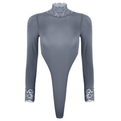 Catsuits Γυναικείο κορδόνι κορδόνι διαφανές μακρυμάνικο ζιβάγκο με γάντζο καβάλο ψηλό κομμένο τανκ στρινγκ Leotard κορμάκι