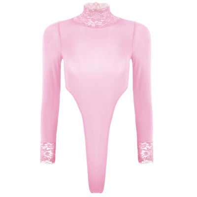 Catsuits Γυναικείο κορδόνι κορδόνι διαφανές μακρυμάνικο ζιβάγκο με γάντζο καβάλο ψηλό κομμένο τανκ στρινγκ Leotard κορμάκι