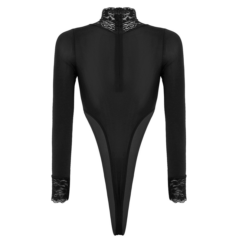 Catsuits Γυναικείο κορδόνι κορδόνι διαφανές μακρυμάνικο ζιβάγκο με γάντζο καβάλο ψηλό κομμένο τανκ στρινγκ Leotard κορμάκι