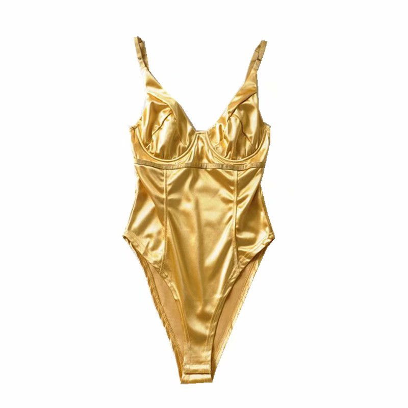 LUNDUNSHIJIA 2019 Καλοκαίρι Γυναικείο χρυσό Stretch αυτοκαλλιέργειας Σέξι ολόσωμο ολόσωμο Φθορίζον πράσινο γυναικείο φορμάκι