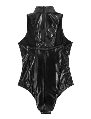 Дамско бельо Bodycon Bodysuit Shiny Metallic Back with Restraint Armbinder Glove Teddy Catsuit Rave Секси костюми за косплей