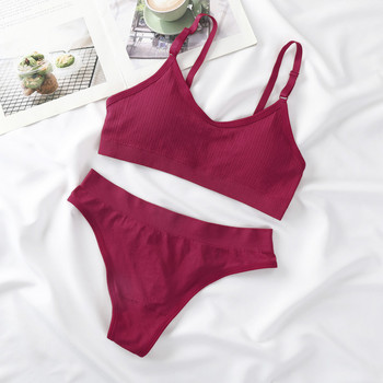 2PCS/Set Дамски безшевен сутиен Комплект гащички Секси разтеглив спортен сутиен Прашки Слипове Стилни гащички Bralette Crop Top Intimates Комплект бельо