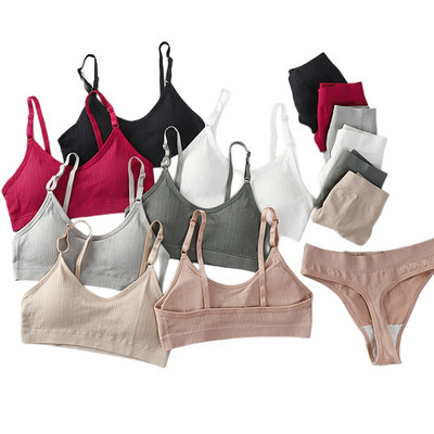 2 DB/Szett Női Zökkenőmentes melltartó Bugyi Szett Szexi Stretch Sport Melltartó Tanga Alsó Style Bugyi Bralette Crop Top Intim Fehérnemű szett