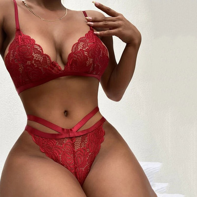 Νέο βολάν δαντέλα εσώρουχα 2 τεμαχίων γυναικεία εσώρουχα Διαφανή σουτιέν Σετ σλιπ Μαύρα σέξι εσώρουχα χωρίς ραφή Σετ σουτιέν