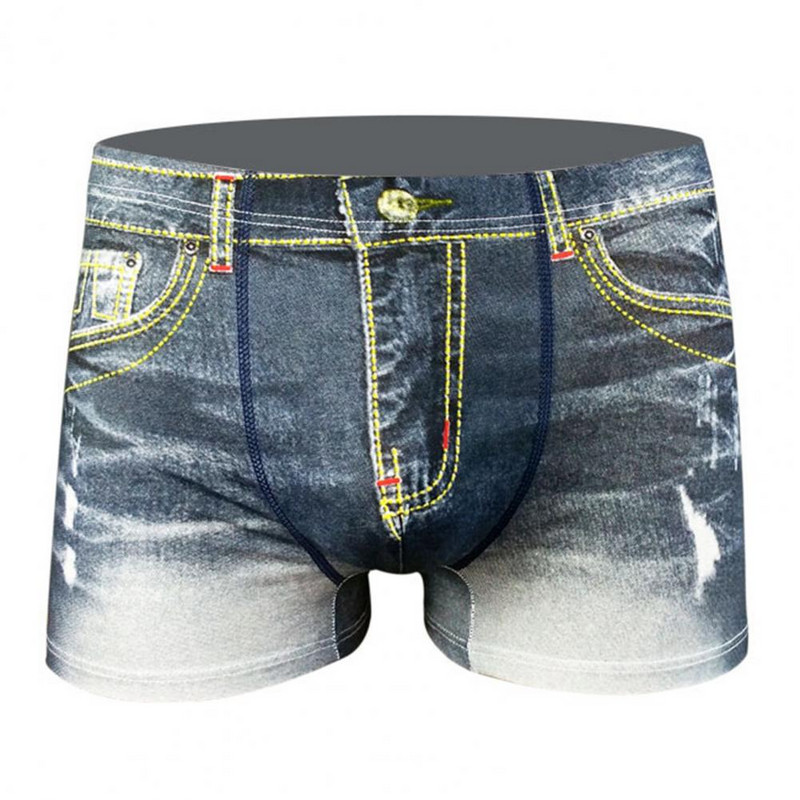 Slip bărbați Lenjerie de corp Imprimare 3D Boxer Denim Model Bărbați Blugi falși Pantaloni scurți Chiloți respirabili pentru bărbați