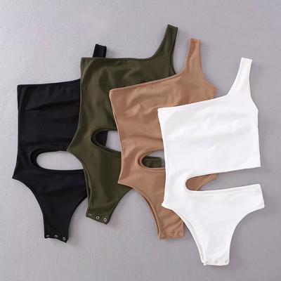 Balts tērps viengabala kombinezons sievietēm bez viena pleca Sexy Bodycon Bodycon Bodysuit Sieviešu zaļi plikni topi Ielu apģērbi