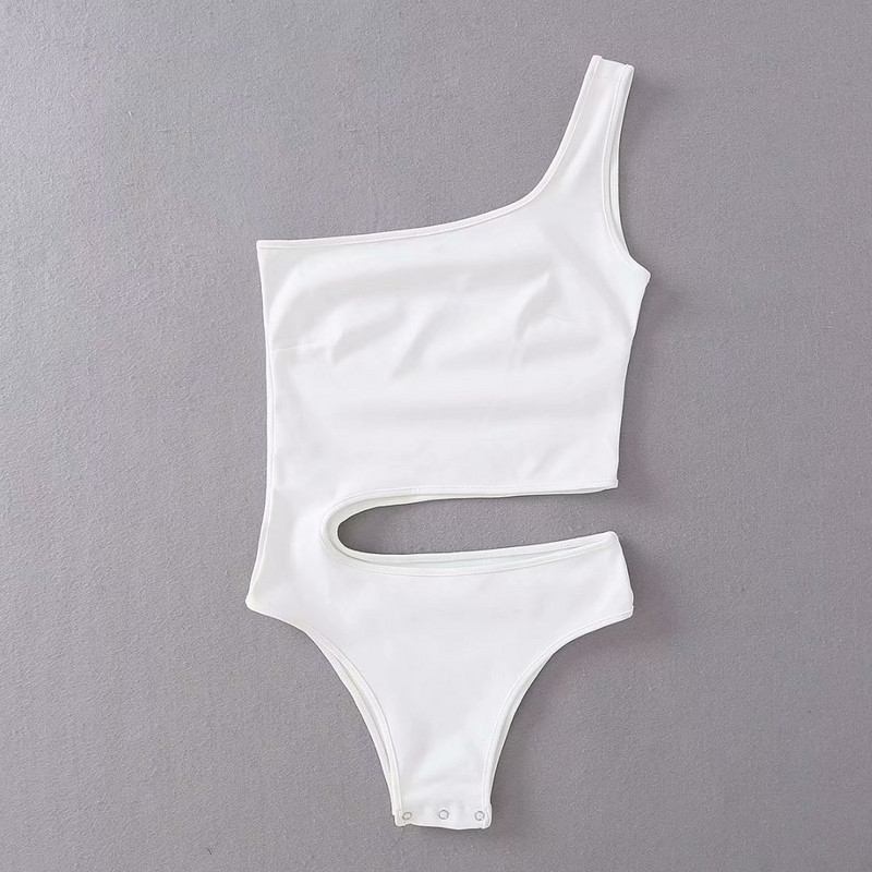 Λευκή στολή One Piece Ολόσωμη φόρμα Γυναικεία Off One Shoulder Sexy Bodycon ολόσωμη φόρμα κορμάκι για γυναίκες Πράσινα γυμνά μπλουζάκια Streetwear