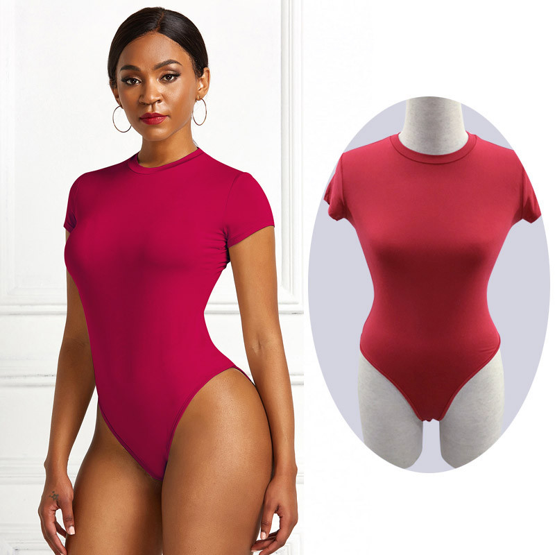 2021. Seksi ženski bodi kratkih rukava s O izrezom Otvoreni osnovni bijeli crni crveni kombinezoni Ženski gornji dio tijela Skinny Rompers Ženske