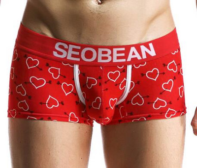 SEOBEAN Men Uus Puuvillane ropa sisustus Bokser Aluspesu calson homme Heart Printed Red boxer hombre algodon calzoncillo hombre lote